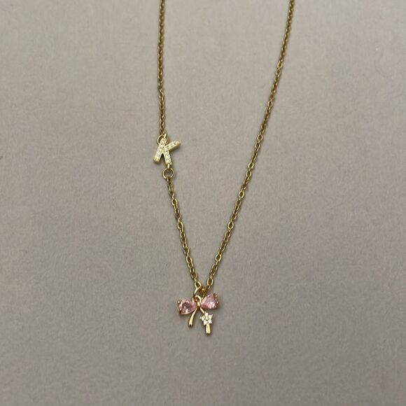 Pink Bow Pendant Necklace A1233 - Picture 4 of 4